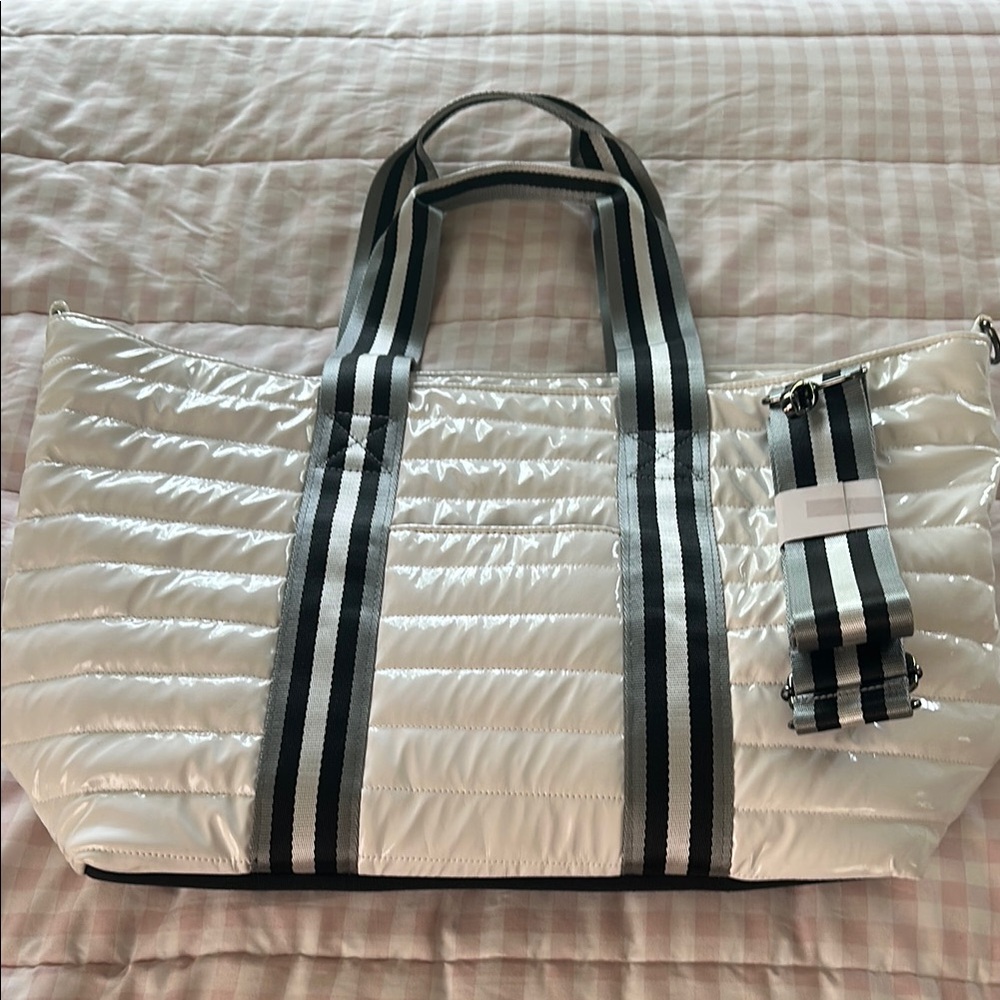 THINK ROYLN Quilted White and Black Tote Bag